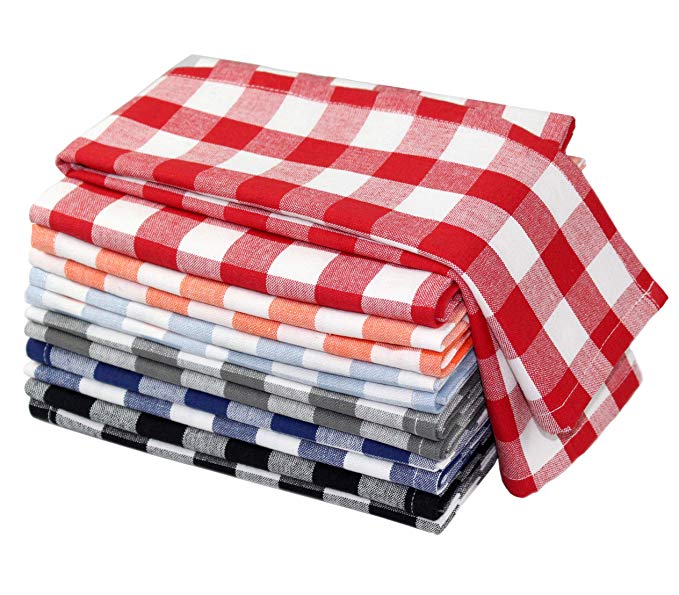 COTTON CRAFT- 12 Pack - 100% Cotton - 18 x 28 Inches - Oversized Gingham Check Multi-Color Kitchen Towels for Cooking, Baking, Cleaning, Serving.