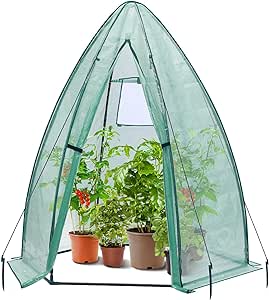 Ohuhu Portable Greenhouse for Winter, Ohuhu Heavy Duty Hexagonal Green House Outdoor with Durable PE Cover, Garden Tent with Zippered Door Mesh Window for Frost & Snow Protection, 63x54x71 Inch