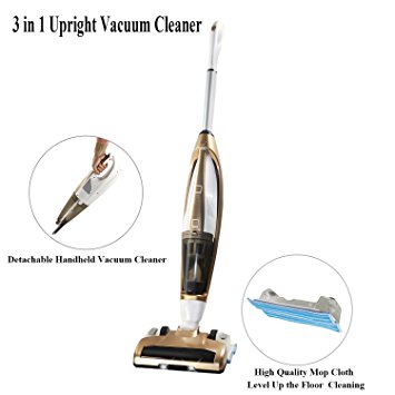 Cordless Vacuum Cleaner, FINE DRAGON 3 in 1 Upright Stick Vacuum Cleaner, Handheld Vacuum, Sweeper and Mopping with Water Tank (Gold)