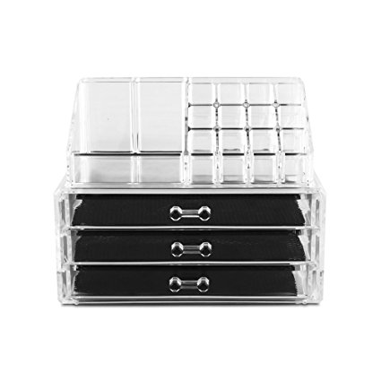 Amzdeal Arcylic Makeup Organizer 2 Piece 3 Layers Jewelry and Cosmetic Storage Display Box