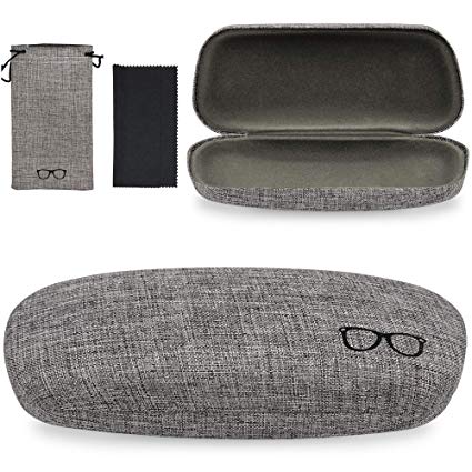 Yulan Hard Shell Glasses Case,Linen Fabric Large Case for Eyeglasses and Sunglasses(Includes Glasses Pouch)