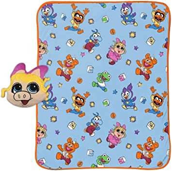 Jay Franco Disney Muppet Babies Miss Piggy Blocks Plush Pillow and 40" x 50" Inch Throw Blanket, Kids Super Soft 2 Piece Nogginz Set (Official Disney Product)