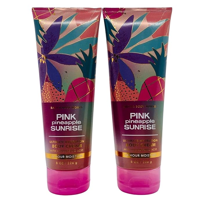 Bath & Body Ultimate Hydration Body Cream For Women 8 Fl Oz 2- Pack (Pink Pineapple Sunrise)