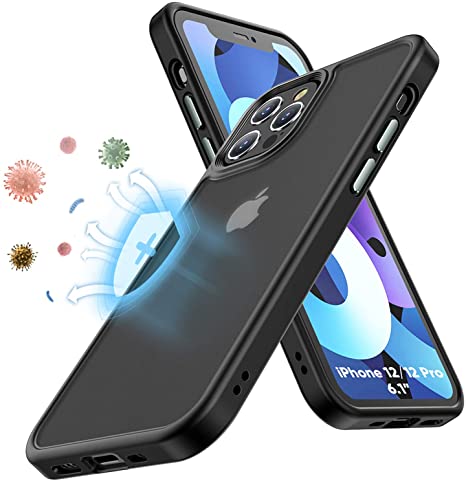 ALCLAP Shockproof Health Series iPhone 12 Case/iPhone 12 Pro Case Cover 6.1" 5G, [Military Grade Drop Test] Translucent Matte Hard PC Back & Soft Bumper Slim Fit Protective Phone Case-Black