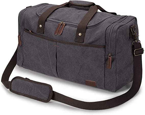 S-ZONE Canvas Duffel Bag Travel Weekend Overnight Bag with Shoes Compartment for Men