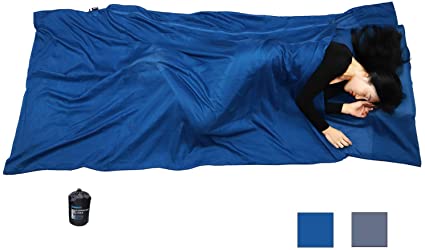 Browint Silk/Cotton Travel Sheet with Double Zippers, 87"x43" Extra Wide Sleep Sack for Hotels, Lightweight Sleeping Bag Liner for Camping, Traveler Rectangular with Pillow Pocket …