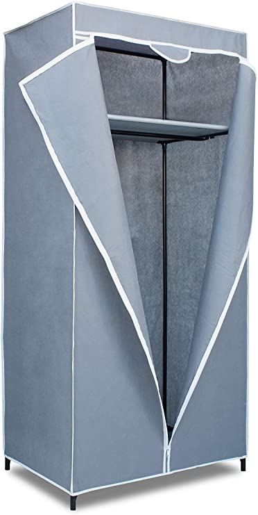 Topline Portable Freestanding Covered Closet Garment Wardrobe Organizer with Top Shelf – Grey