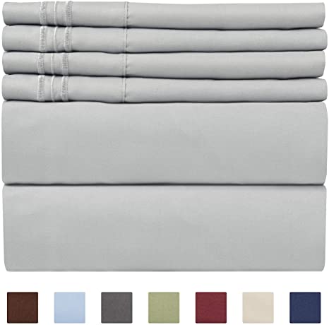 Split King Size Sheet Set - 7 Piece Set - Hotel Luxury Bed Sheets - Extra Soft - Deep Pockets - Easy Fit - Breathable & Cooling - Wrinkle Free - Comfy - Light Grey Bed Sheets - Split Kings Sheets