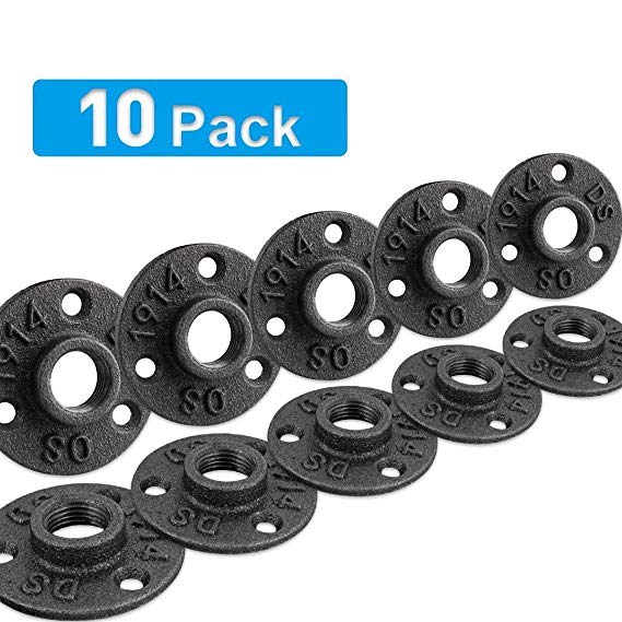 1" Floor Flange, Home TZH Malleable iron Pipe Fittings for Industrial vintage style, Flanges with Threaded Hole for DIY Project/Furniture/Shelving Decoration (10 Pack)