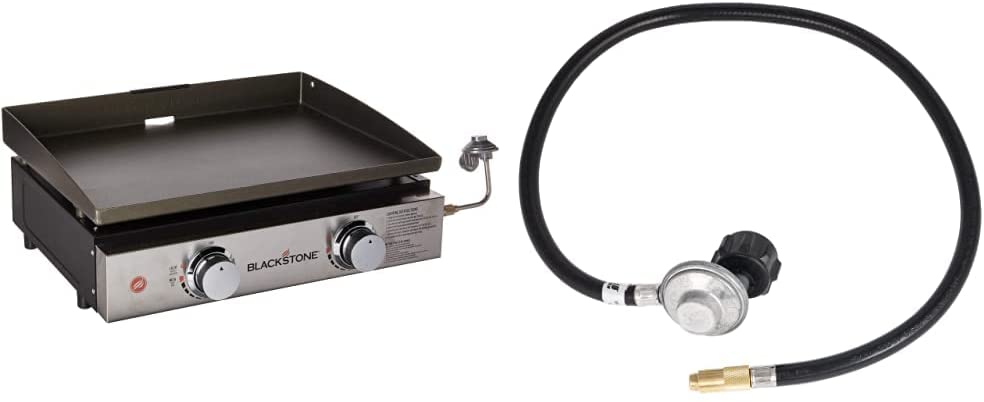 BlackstoneBlackstone Tabletop Griddle, Black, 22 inch & Propane Adapter Hose & Regulator for 20 lb Tank, Gas Grill & Griddle - Extends Up To 3 Feet - 5471Blackstone