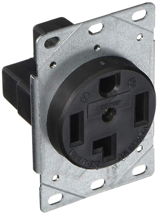 EATON 1257-SP 3-Pole, 4-Wire 30-Amp 125/250-Volts Flush Mount Dryer Power Receptacle, Black