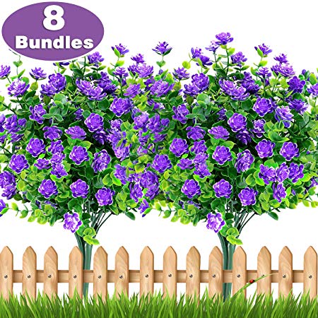 TURNMEON 8 Bundles Artificial Fake Flowers, Faux Outdoor UV Resistant Daffodils Greenery Shrubs Garland Indoor Outside Hanging Planter Home Garden Fall Decor