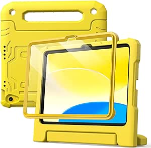 JETech Kids Case for iPad 10 (10.9-Inch, 2022 Model, 10th Generation) with Built-in Screen Protector, Shockproof Full-Body Handle Stand Tablet Protective Cover (Yellow)