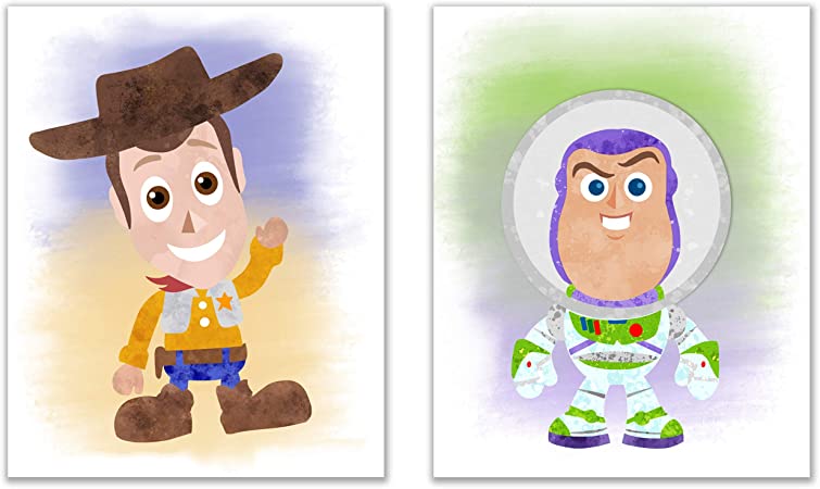 Toy Story Nursery Prints Set of 2 (8 inches x 10 inches) Baby Woody and Buzz Lightyear Wall Art Decor Photos