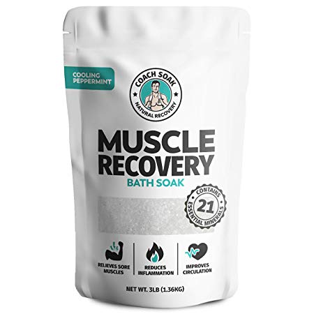 Coach Soak: Muscle Recovery Bath Soak - Natural Magnesium Muscle Relief & Joint Soother - 21 Minerals, Essential Oils & Dead Sea Salt - Absorbs Faster Than Epsom Salt For Soaking (Cooling Peppermint)