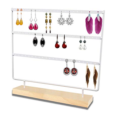 Suneed Earring Holder Organizer Jewelry Display Stands Earring Organizer Stand Jewelry Holder Organizer, Earring & Necklace Jewelry Towel Organizer Display Tree (White-3Layer)