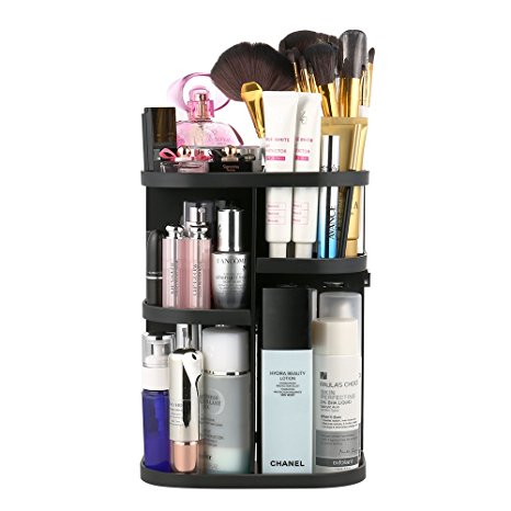 Jerrybox Makeup Organizer 360 Degree Rotation Adjustable Multi-Function Cosmetic Storage Box, Large Capacity, 7 Layers, Fits Toner, Creams, Makeup Brushes, Lipsticks and More (Black)