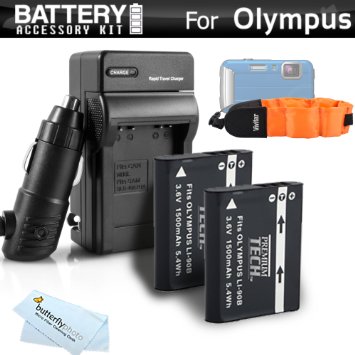 2 Pack Battery And Charger Kit Bundle For Olympus TOUGH TG-1 iHS TG-2 iHS TG-2iHS TG-3 TG-4 Waterproof Digital Camera Includes 2 Replacement 1500Mah LI-90B LI-92B Batteries  Charger  More