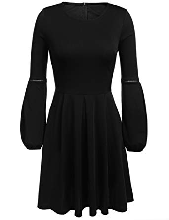 Beyove Women's Vintage Scoop Neck 3/4 Sleeve Casual A-Line Swing Cocktail Party Dress