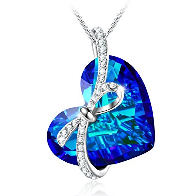 [Valentines Day Gift]"The Blue Danube"Love Knot Pendant Necklace Angelady Jewelry Gifts for Women, Crystal from Swarovski