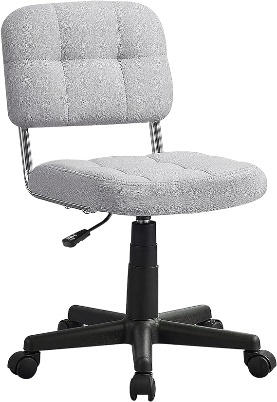 VECELO Modern Armless Home Office Desk Chair 360°Rolling Swivel Adjustable Height for Make Up/Bed Room/Small Space, Linen Fabric, Gray