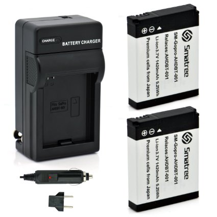 Smatree Batteries Charger Kit for Gopro Hero2 Digital Camera AHDBT-002 AHDBT-001