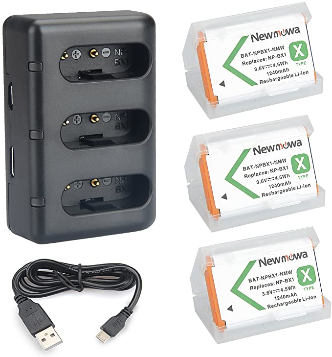 NP BX1 Newmowa Replacement Battery (3-Pack) and 3-Channel USB Charger set for Sony NP-BX1 and Sony Cyber-shot DSC-RX100,DSC-RX100 II,DSC-RX100M II,DSC-RX100 III,DSC-RX100 IV,DSC-RX100 V,DSC-RX100 VII