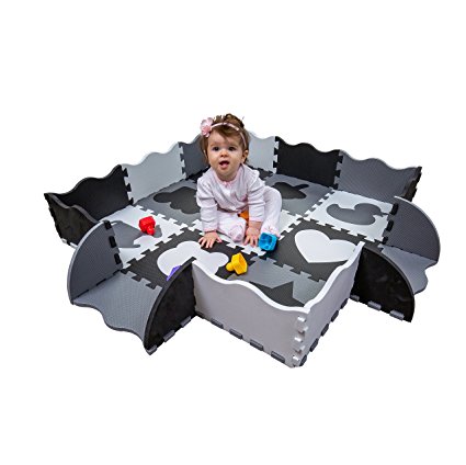 Wee Giggles Non-Toxic, Extra Thick Foam Play Mat for Tummy Time and Crawling, 48" x 48" (Black/White/Gray)