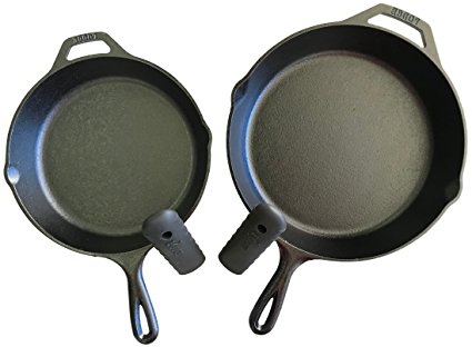 Lodge Seasoned Cast Iron Skillet Bundle, 12" and 10.25" (Set of 2) Cast Iron Frying Pans. Bonus Included: 2 Premium Lodge Silicone Handle Holders