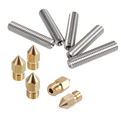 PChero 5pcs 30MM Length Extruder 1.75mm Tube and 5pcs 0.4mm Brass Extruder Nozzle Print Heads for MK8 Makerbot Reprap 3D Printers