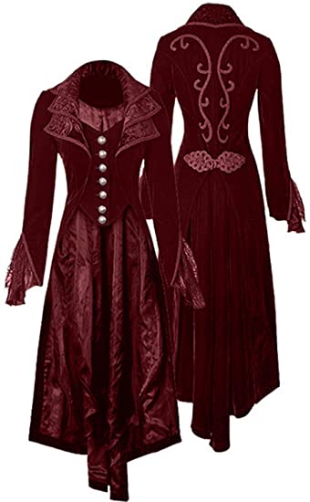 Women's Steampunk Gothic Vintage Jacket Victorian Tailcoat Long Trench Coat Jacket Halloween Costume