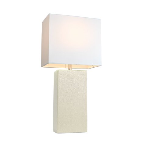Elegant Designs LT1025-WHT Modern Genuine Leather Table Lamp, White
