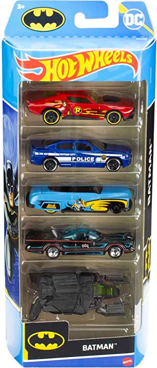 Hot Wheels Batman 5-Pack, Set Of 5 Batman-Themed Toy Cars In 1:64 Scale (Styles May Vary)