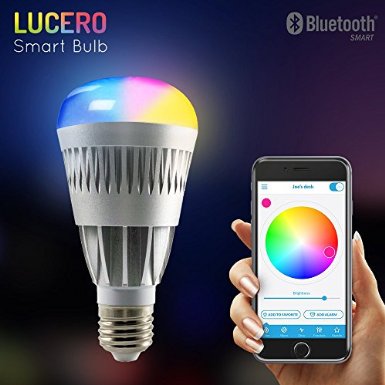 Lucero Smart LED Light Bulb - 10W 80W-Equivalent - RGB Multi Colored - Bluetooth Smartphone Controlled Dimmable - works with iPhone Android Windows and Amazon Fire Phone and Tablet