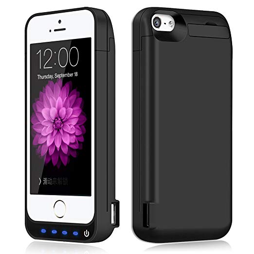 Battery Case for iPhone 5/ 5S/ 5C / 5 SE, Taeozi 4800mAh Rechargeable Portable Power Charging Case for iPhone 5 5S SE 5C Extended Battery Pack Charger Case -Black