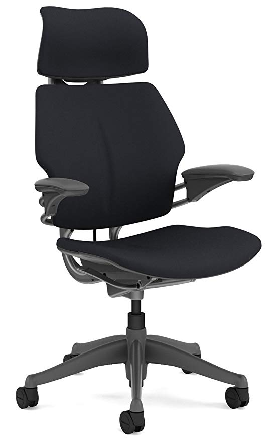 Humanscale Freedom Chair Headrest - Advanced Duron Arms - Gel seat - Standard Carpet Casters - Titanium Frame/Graphite Wave Seat