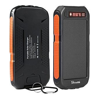 Solar Charger 12000mah Tollcuudda Power Bank Pack Portable Charger for Iphone or Android Mobile Phone, Kindle, Speakers, Including 2 USB Port, 4 LED Indicator, 3 Colorful Flashlight With Outdoor Emergency (black orange)