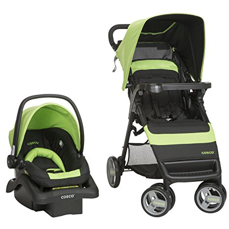 Cosco Simple Fold Travel System with Light 'N Comfy Infant Car Seat, Bright Lime