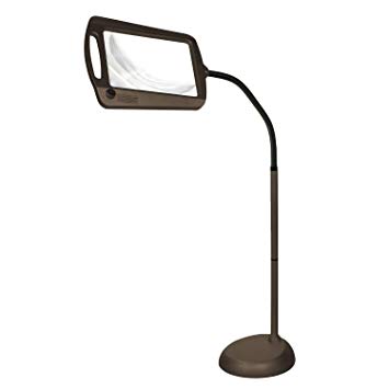 Floor Standing LED Lighted Magnifier - Adjustable 3X Power Reading Crafting Aid - Bronze