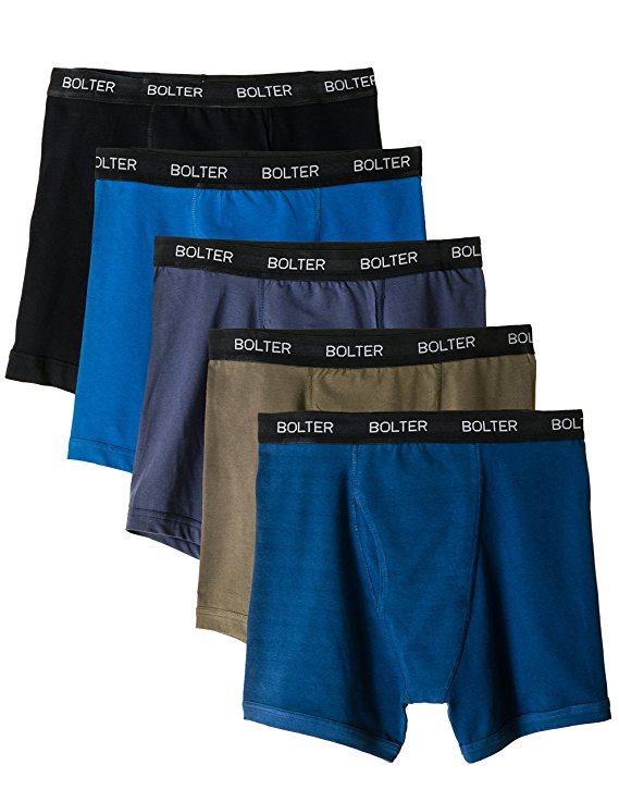 Bolter Men's Cotton Spandex All Day Boxer Briefs 5-Pack (Medium, Navy/Olive/Slate/Blue/Black)