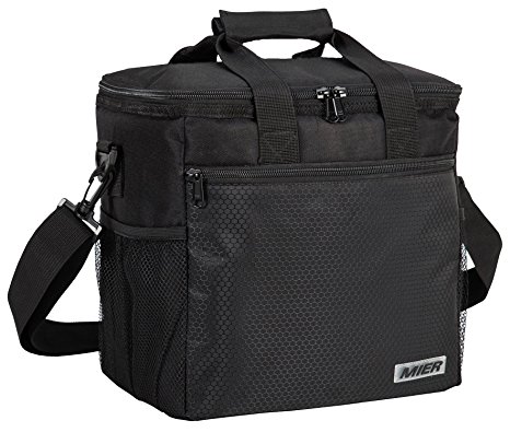 MIER 24-can Large Capacity Soft Cooler Tote Insulated Lunch Bag Outdoor Picnic Bag, Black