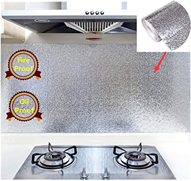 Kitchen Cleaning Supplies Oil Proof Backsplash Wallpaper Self Adhesive, Napoo Heavy Duty Aluminum Foil Wall Stickers Peel Stove Burner Covers, 250 °C High Temp Resistant (2' 10' /Ft)