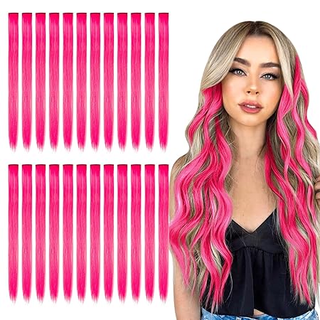 Kyerivs Colored Clip in Hair Extensions for Girls 24PCS 20Inch Rainbow Straight Synthetic Hairpieces Stocking Stuffers for Girls Party Highlights Colorful Hair Accessories Halloween Gifts for Women