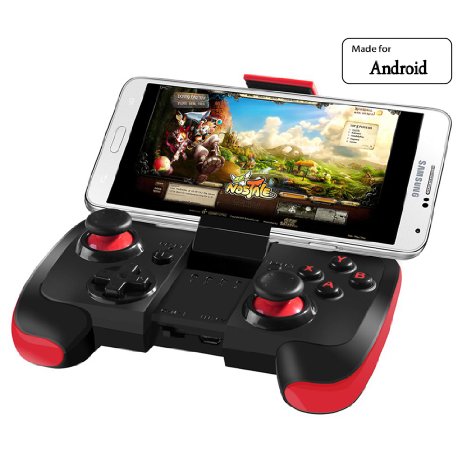 BEBONCOOL Wireless Bluetooth Game Controller Gamepad Joypad Joystick for Android Phone Samsung Gear VR S6 S6 Edge S7 S7 Edge Note 5 Nexus HTC LGTablet PC Games with Clip Red and Black