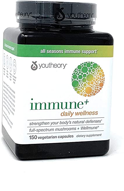 Youtheory Immune  Daily Wellness - Organic Mushrooms - Beta Glucan - Vitamin C, D3 & Zinc, 150 Vegetarian Caps