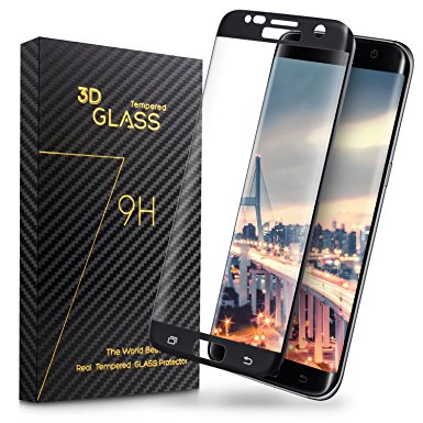 DigiBona S7 Edge Black Tempered Glass Samsung Screen Protector 3D Curved Full Coverage Ultra Clear Shatter (Black)