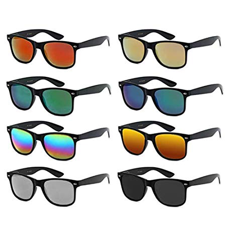 Neon Colors Party Favor Supplies Unisex Sunglasses Pack of 8 (Black Mirrored)