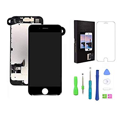 Screen Replacement For iPhone 7, LCD Display and Touch Screen Digitizer Replacement Full Assembly with Proximity Sensor Ear Speaker Front Camera and Screen Replacement Repair Tool and Protector