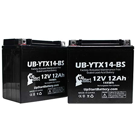 2 Pack - YTX14-BS Battery Replacement (12Ah, 12v, Sealed) Factory Activated, Maintenance Free Battery Compatible with - 2006 Yamaha Apex, 2008 Yamaha Apex, 2011 Yamaha Apex, 2007 Yamaha Apex
