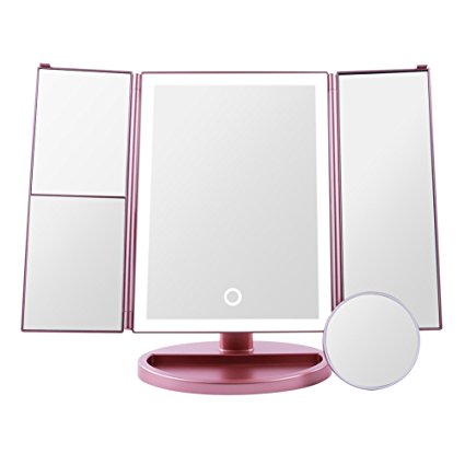 Docolor Tri-Fold Lighted Vanity Makeup Mirror with Touch Screen 3X/2X/1 X 10X Magnification Mirror